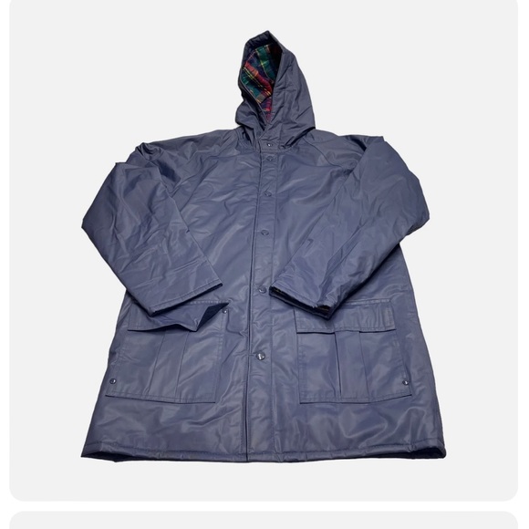 Vintage Sailmaker Outerwear Blue Lined Double Pocket Rain Coat Adult Size L - Picture 1 of 10